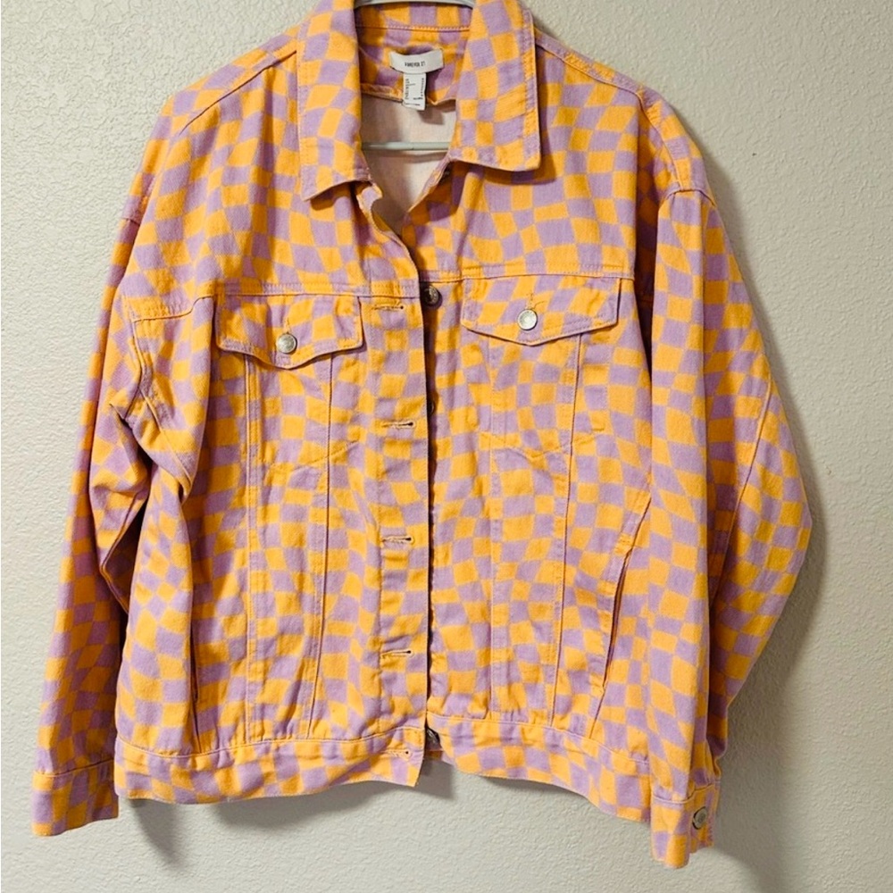Forever 21 Checkered Purple and Orange Women's Jacket. Medium